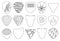 Pick of guitar isolated outline set icon. Vector outline set icon plectrum. Vector illustration electric pick of guitar