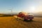 A pick-up truck at work in a wind farm