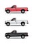 Pick-up trucks in three colors