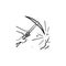 Pickaxe chisel hand drawn outline doodle icon.