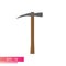 A pickaxe for gold diggers with a wooden handle and a hammer on the other side. Realistic design. On a white background