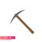 A pickaxe for gold diggers with a wooden handle. Realistic design. On a white background. Tools for miners. Flat vector