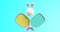 Pickle ball racket sports ball in easter bunny ears on an isolated background. 3D rendering