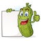 Pickle Cartoon Character giving a Thumbs Up Holding a Blank Poster Board