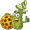 Pickle cartoon characterwith sliced head holding giant pickleball