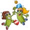 Pickle girl cartoons having a pickleball match