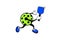 Pickleball cartoon character in backhand position