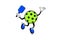 Pickleball cartoon character in jumping or smash position