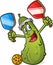 pickleball cartoon mascot character with two paddles