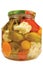 Pickled canned vegetables homemade assortment isolated glass jar