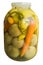 Pickled carrots, green tomatoes and pepper in a jar