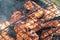 Pickled chicken fried on a grill on a picnic.