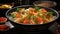 Pickled Fish Fillet in white Porcelain Bowl Golden Soup on Selective Focus Background