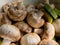 Pickled peeled mushrooms and chopped zucchini lie in a bowl for grilling