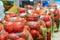 Pickled tomatoes in 3-liter bottles for long-term storage in the cellar