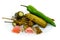 Pickles, garlic, fennel and burning pepper on a plate isolated on a white background