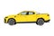 Pickup drawing. Off-road car in cartoon style. Isolated vehicle art for kids bedroom decor. Side view of yellow SUV