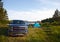 A pickup truck on a campsite