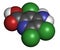 Picloram herbicide molecule. Atoms are represented as spheres with conventional color coding: hydrogen (white), carbon (grey),