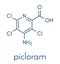 Picloram herbicide molecule. Skeletal formula.