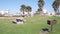 Picnic area and lifeguard stand, life guard tower for surfing, California beach.