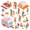 Picnic Barbecue Isometric Icons