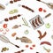 Picnic and barbecue items on a seamless background. Themed background for packaging, flyers, cards and branding