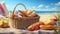 Picnic Basket On Beach