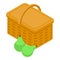 Picnic basket grapes icon isometric vector. Wicker box