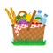 Picnic basket on grass. Vector