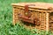 Picnic Basket Hamper With Leather Handle In Grass