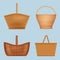 Picnic basket. Handmade decorative containers for nature food vector empty wooden basket vector realistic collection
