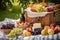 picnic basket overflowing with fresh fruits and cheeses, ready for an al fresco feast