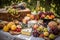 picnic basket overflowing with fresh fruits and cheeses, ready for an al fresco feast