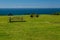 Picnic benches and tables at the ocean