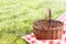 Picnic empty basket on grass,outdoor lunch wicker,food container