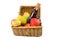 Picnic hamper with fruits and wine