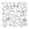 Picnic Hand Drawn Doodle. Outdoor Activities. Food, Nature, Camping Outlined Elements