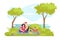 Picnic at summer nature, man woman in love vector illustration. Couple at park together, happy people character at