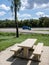 picnic table and benches on resting area of french motorway