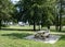 picnic table and benches on resting area of french motorway