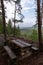 Picnic table and benches at scenic viewpoint in Finland