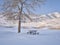 Picnic table covered by fresh snow at Colorado foothills