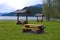 A picnic table with gorgeous view at Lake