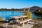 Picnic Table at Lake Murray with Cowles Mountain