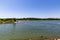 Picnic table and seat by the lakeshore