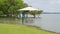 A picnic table under water at the Grapevine Lake in Texas.