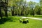 Picnic tables along trails inside of Clifton French Regional Park in Plymouth Minnesota