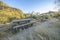 Picnic tables and benches along a hiking trail in Sabino Canyon Arizona