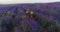 Picnic of two sisters in the field of lavender. Aerial shoot